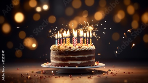 birthday cake with candles  generated by AI photo