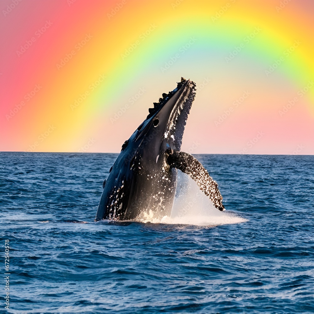 Fototapeta premium dolphin jumping into the sea whale, sea, ocean, water, mammal, dolphin, humpback, nature, blue, marine, fin, animal,