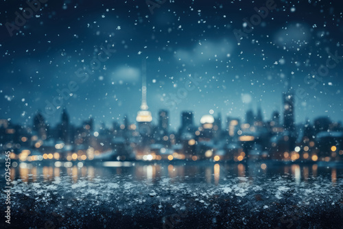 City landscape with winter skyline and snow a soft blurred background