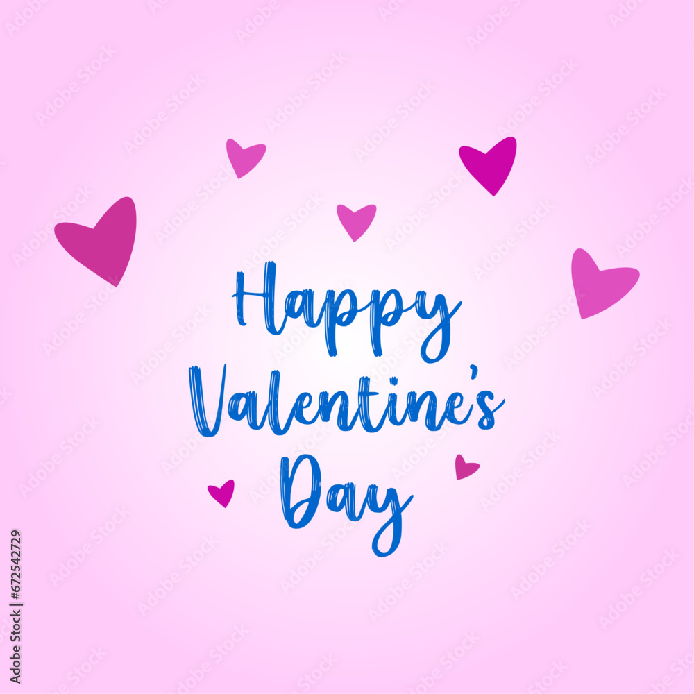 Text happy valentines day. Valentine's greeting card. Pink hearts on a pink background. Holiday vector flat illustration. Square background for social networks. Valentine.