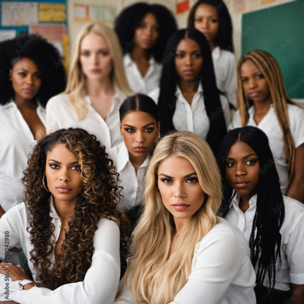 diverse group of public school students in a classroom, expressing their individuality through casual rebel fashion, reflecting the spirit of diverse public education. diverse group of public school students in a classroom, expressing their individuality through casual rebel fashion, reflecting the spirit of diverse public education.