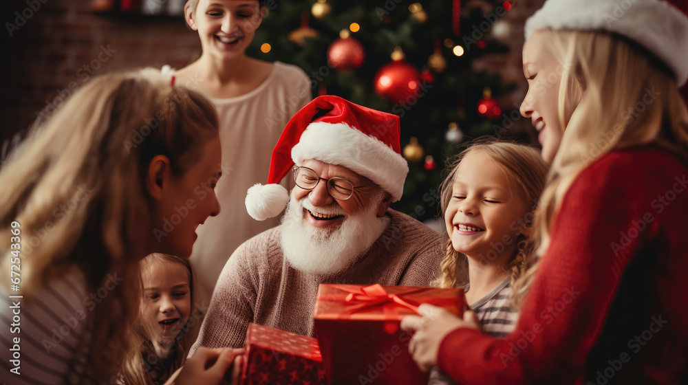 family with christmas presents Generative Ai