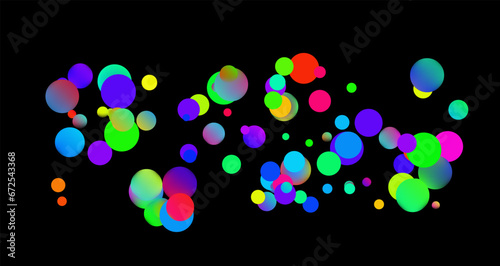Gradient Vibrations: Multicolored Layers and Dots on a Black Canvas in Various Shades and Positions. Creative Abstract Vector Image with Gradient Fill