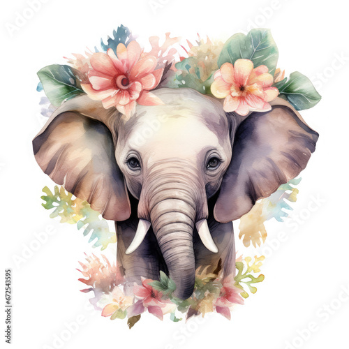 African Elephant baby animals with flower Illustration  Generative Ai