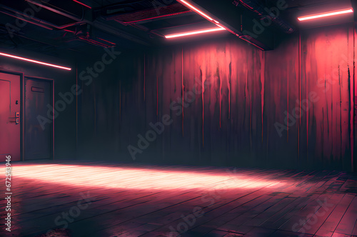 Empty black corridor. secret room. dark and creepy. Generative AI