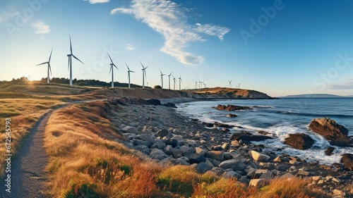 Utilising the power of the wind  offshore wind turbine farms generate electricity. .