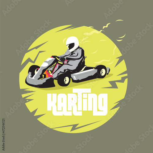 karts racing badge illustration on yellow circle. eps format