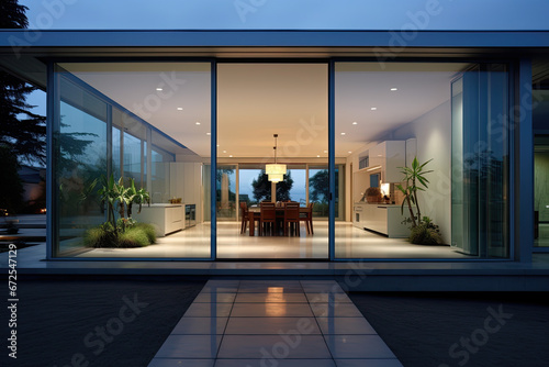 home entrance with large glass sliding doors