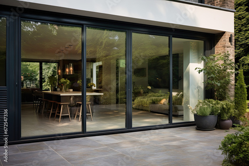 home entrance with large glass sliding doors