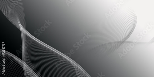 Gray and white abstract background with flowing particles. 
