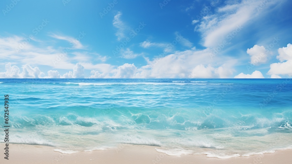 beach with blue sky and white clouds  generated by AI