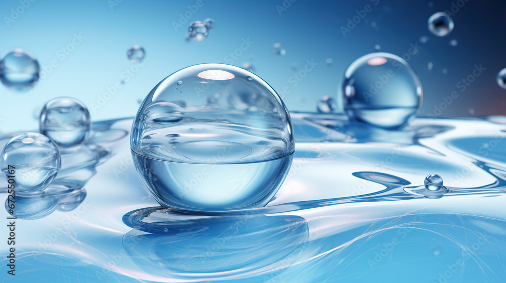 Cosmetic Essence Liquid bubble molecule .bubbles in water - obrazy, fototapety, plakaty 