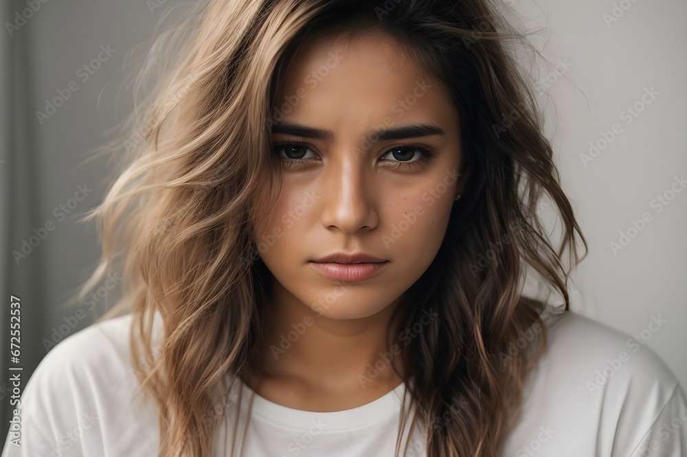 Portrait of a woman looks drained, sleepy, fatigued. Portrait of a woman looks drained, sleepy, fatigued.