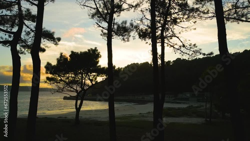 Paradise Beach During Sunset. Dolly Shot photo