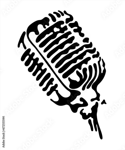 Old microphone black and white stencil image