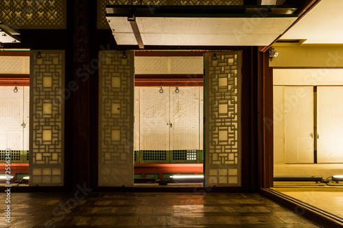 Seoul, South Korea - Oct.15.2023: The building interior of Deoksugung palace in the night