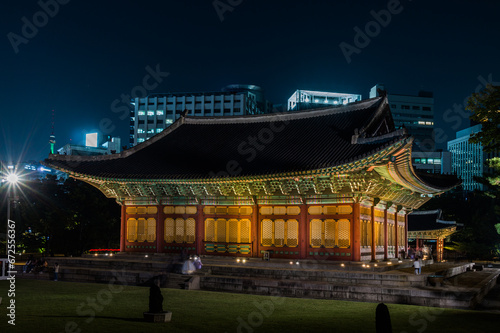 Seoul  South Korea - Oct.15.2023  The roof decoration  Dancheong  of Deoksugung palace