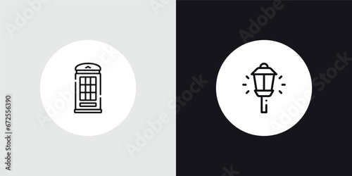 outline icons set from city elements concept. editable vector included phone booth, street light icons. thin line icons