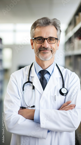 a man in a lab coat and tie with a stethoscope