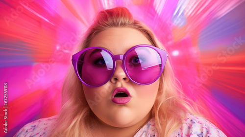 A Photo Of An Overweight Woman With Big Pink Glasses , Background Image, Hd