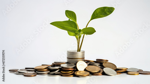 A Pile Of Coins With A Plant Growing Out Of , Background Image, Hd