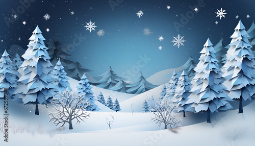 winter landscape with snow winter, snow, christmas, tree, forest, cold, landscape, sky, nature, trees, holiday, xmas, mountain, frost, pine, ice, illustration, snowflake, vector, snowy, scene, season © Chaudary