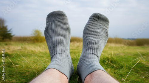 An Adult Mans Feet With Gray Socks Representing , Background Image, Hd