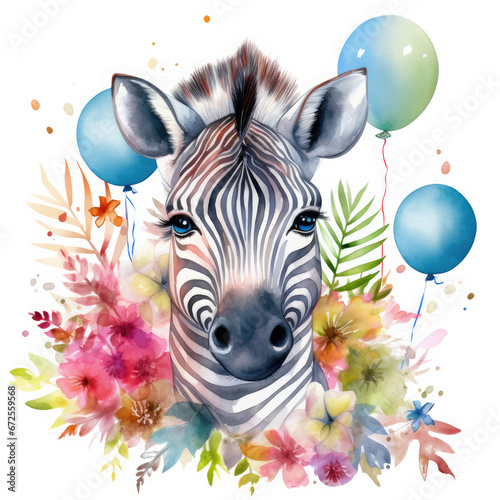 Zebra and birthday party Illustration, Generative Ai