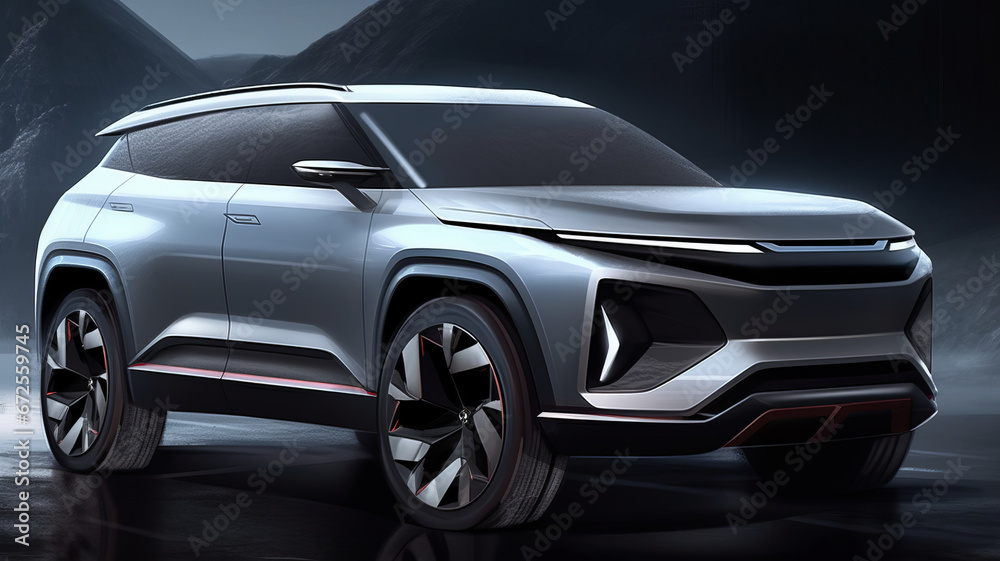 A chinese EV SUV sketch render, features clean front facial and silver body color,generative ai A chinese EV SUV sketch render, features clean front facial and silver body color,generative ai