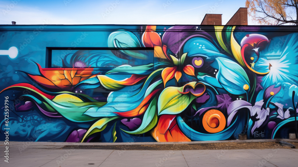 Artistic Spring Mural On A City Wall Vibrant Colors , Background Image, Hd