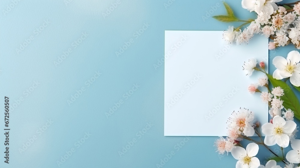 beautiful blue background decorated with fresh flowers and with copy space generated by AI tool beautiful blue background decorated with fresh flowers and with copy space generated by AI tool