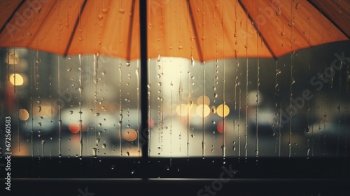 Clear Car Window Reflecting Cityscape During Rainy Commute generated by AI tool 