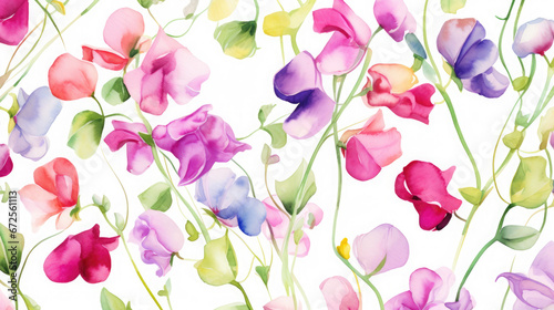 Charming Sweet Peas Watercolor Seamless Pattern , Background Image, Hd