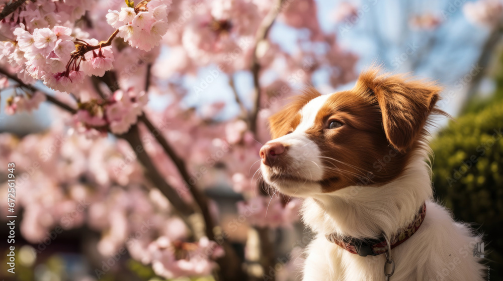 Cute Puppy Sniffing Spring Blossoms Adorable, Background Image, Hd