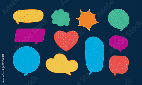 Collection of cute colorful speech bubbles or dream clouds for dialogue. Vector design for price labels, stickers, clip art, posters and banners.