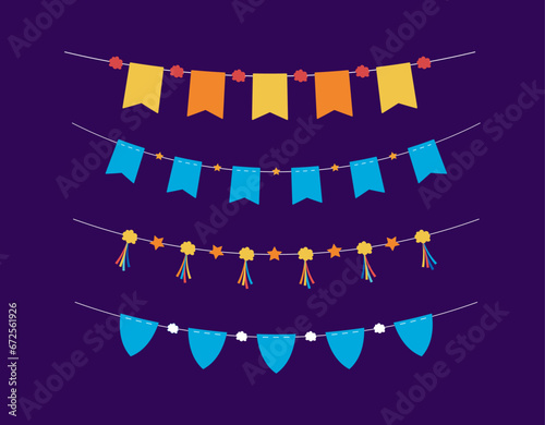 Collection of colorful flag elements for decoration. Vector design for birthday, party and celebration decoration.