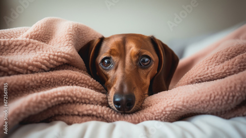 Dachshund Burrowing In A Soft Spring Blanket Cozy , Background Image, Hd