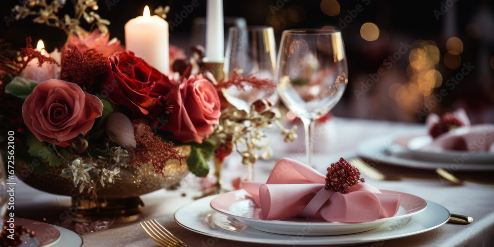 christmas table setting with candles