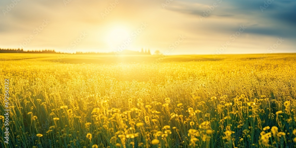 Sunlit meadows. Embracing beauty of nature summer landscape. Sunny horizons. Exploring vibrant flora and scenic beauty