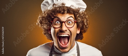 The chef a youthful and eccentric individual playfully jokes around while sticking out his tongue displaying a humorous foolish and silly expression