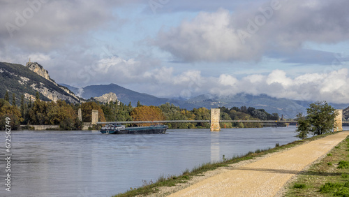 River transport barge on the Rhône at Donzère