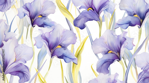 Enchanting Irises Watercolor Seamless Pattern, Background Image, Hd