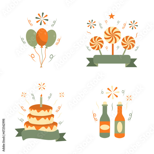 New Year Party Badge Icon Collection. Simple Concept. Isolated Vector. 