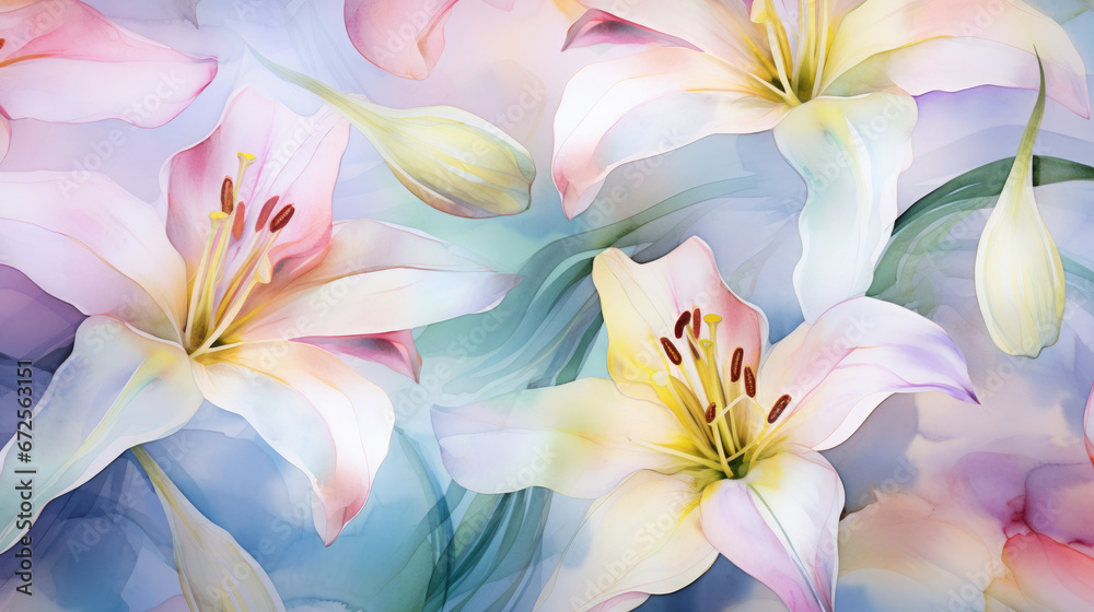 Exquisite Lilies Watercolor Seamless Pattern, Background Image, Hd Exquisite Lilies Watercolor Seamless Pattern, Background Image, Hd