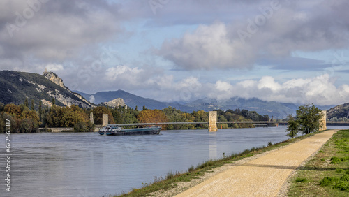 River transport barge on the Rhône at Donzère