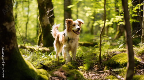 Happy Dog Exploring A Spring Forest Curious Playful, Background Image, Hd