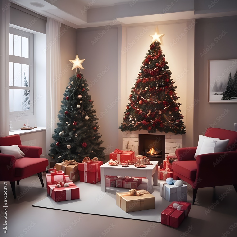 christmas celebration in room of a house generated using generative ai.