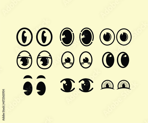 a collection of animated vector cartoon eyes in one artboard with various characters