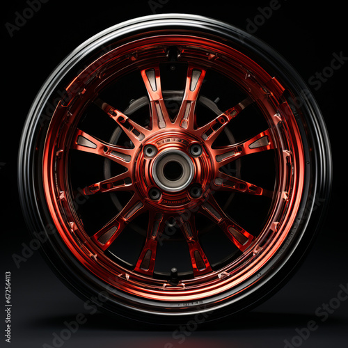 red motorbike rim on black background © Suralai