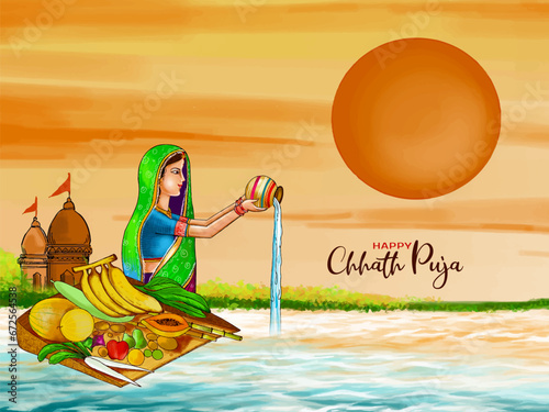 Beautiful Happy Chhath puja Indian festival traditional background